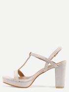 Shein Beige Faux Suede T-strap Chunky Sandals