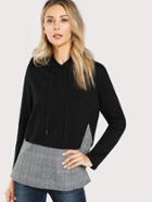 Shein Plaid Trim Mixed Media Hoodie