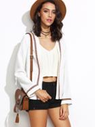 Shein White Collarless Open Front Blazer With Embroidered Tape Detail