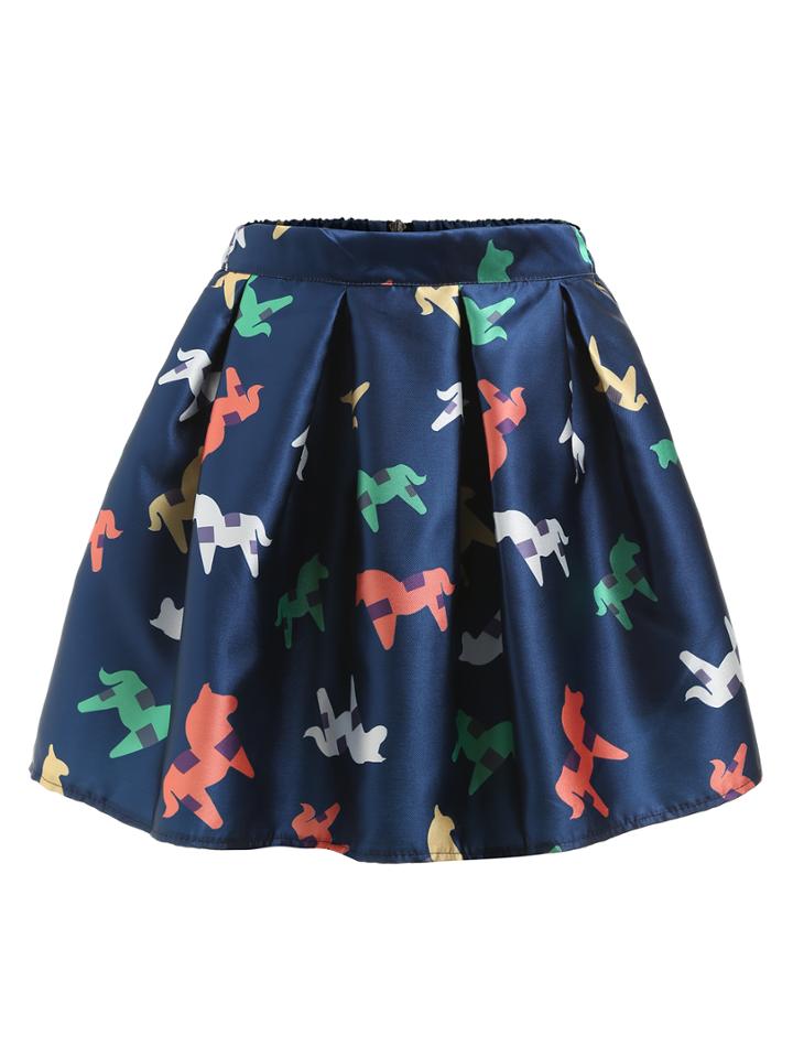 Shein Horse Print Pleated Skirt