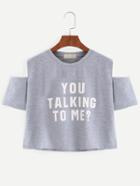 Shein Open Shoulder Slogan Print Crop T-shirt