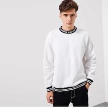 Shein Men Striped Hem Letter Pullover