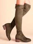 Shein Olive Green Suede Point Toe Cork Heel Knee Boots