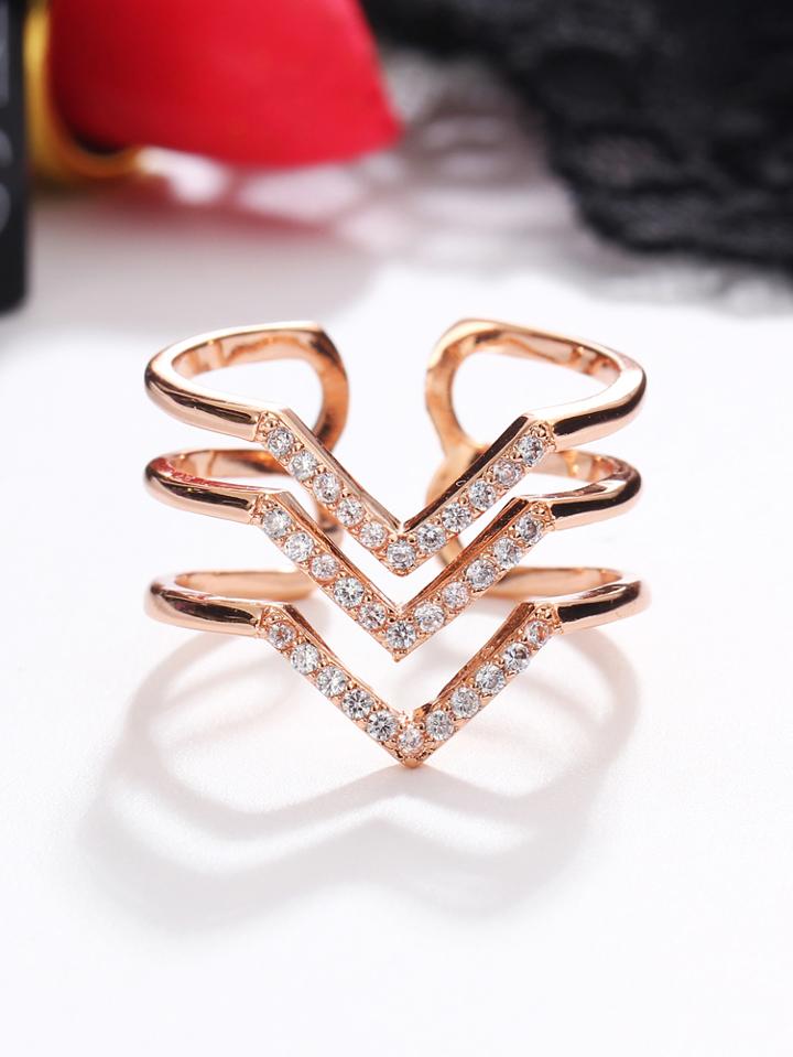 Shein Rhinestone Triangle Multi Row Ring