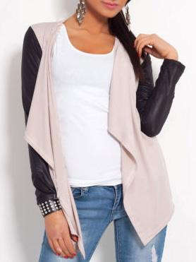 Shein Beige Contrast Sleeve Drape Front Blazer