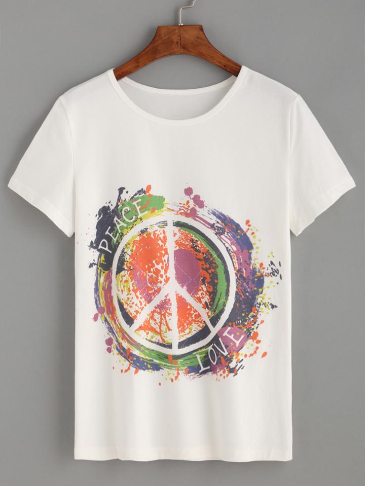 Shein White Tie-dye Print T-shirt