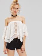 Shein Hollow Out Crochet Insert Bardot Top