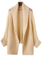 Shein Apricot Shawl Collar Hollow Out Asymmetrical Sweater Coat