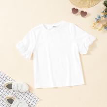 Shein Girls Eyelet Embroidered Ruffle Cuff T-shirt