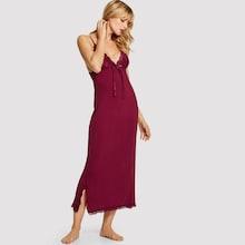 Shein Contrast Lace Longline Cami Dress With Panty
