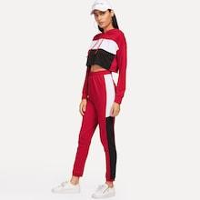 Shein Color Block Crop Hooded Sweatshirt With Pants