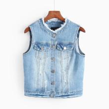 Shein Frayed Trim Denim Vest