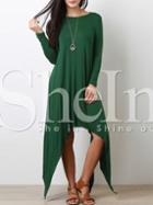 Shein Green Round Neck Long Sleeve Asymmetric Dress