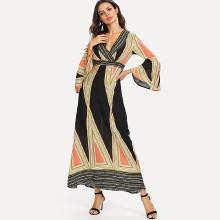 Shein Trumpet Sleeve Geo Print Dress