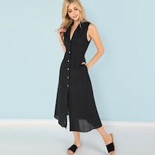 Shein Plunging Neck Button Up Dress