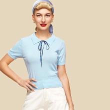 Shein Ribbon Tie Neck Knit Top