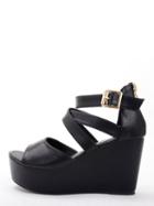 Shein Black Criss Cross Ankle Strap Wedge Sandals