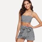 Shein Lace Up Checked Cami With Skirt
