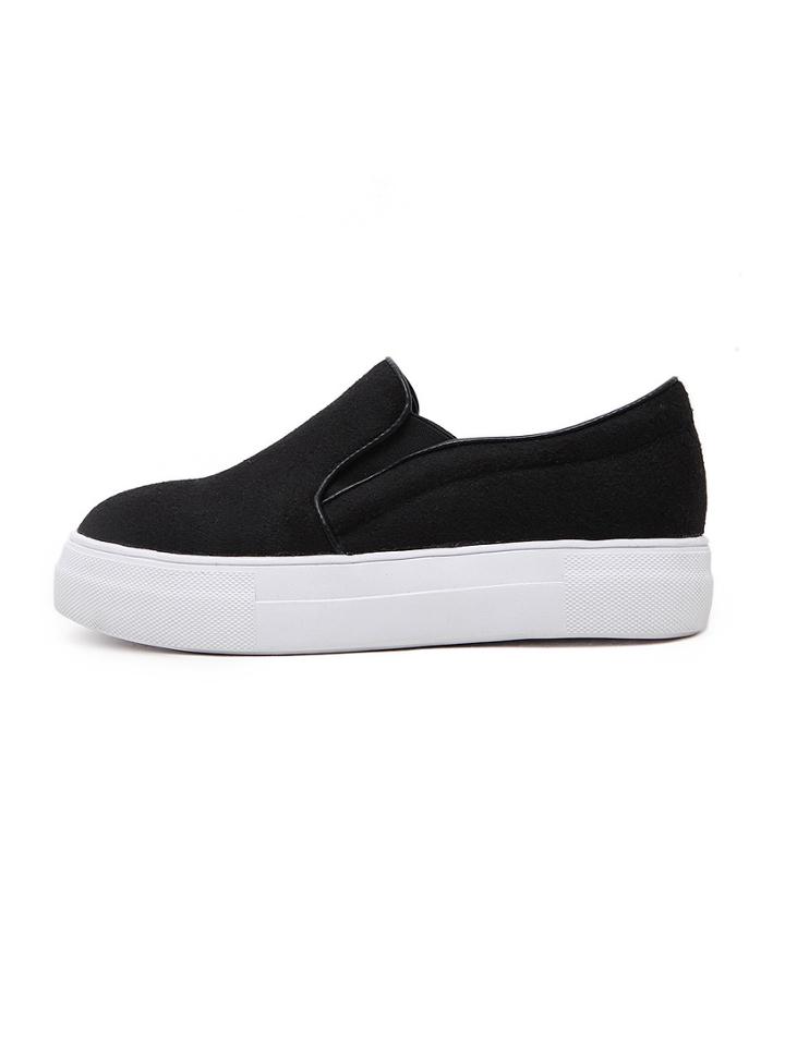 Shein Black Felt Flatform Slip On Sneakers