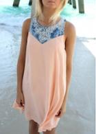 Rosewe Round Neck Rhinestone Embellished Chiffon Patchwork Dress