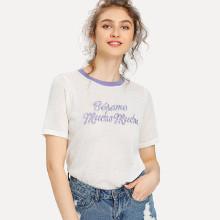 Shein Contrast Neck Embroidered Knit Top