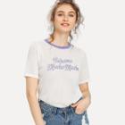Shein Contrast Neck Embroidered Knit Top