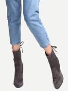 Shein Grey Faux Suede Point Toe Tie Back Boots