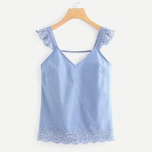 Shein Eyelet Embroidered Ruffle Trim Top