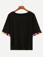 Shein Black Pom Pom Trim High Low T-shirt