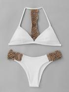 Shein Woven Detail Racerback Triangle Bikini Set