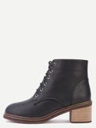 Shein Black Faux Leather Lace Up Cork Heel Martin Boots