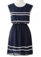 Rosewe Charming Navy Blue Round Neck Sleeveless Chiffon Dress