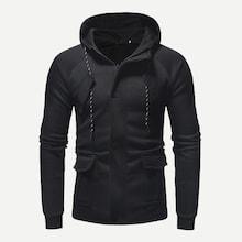 Shein Men Drawstring Detail Zip Front Solid Hoodie