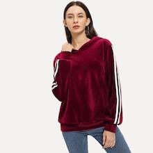 Shein Striped Sleeve Velvet Hoodie