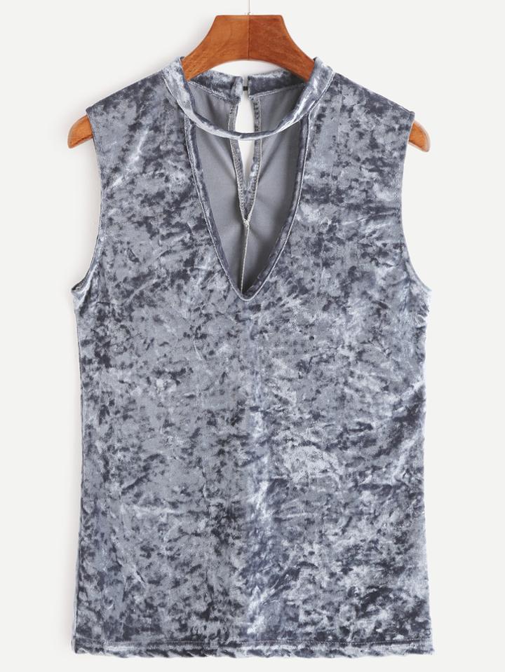 Shein Grey Cut Out Keyhole Back Velvet Sleeveless Top