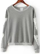 Shein Grey Round Neck Lace Crop Sweatshirt