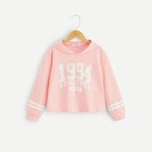 Shein Girls Drop Shoulder Varsity Hoodie