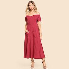 Shein Off-shoulder Button Front Longline Dress