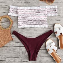 Shein Shirred Off Shoulder Bikini Set