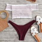 Shein Shirred Off Shoulder Bikini Set