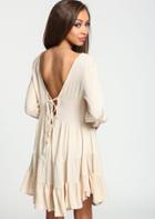 Shein Apricot Long Sleeve Backless Dress
