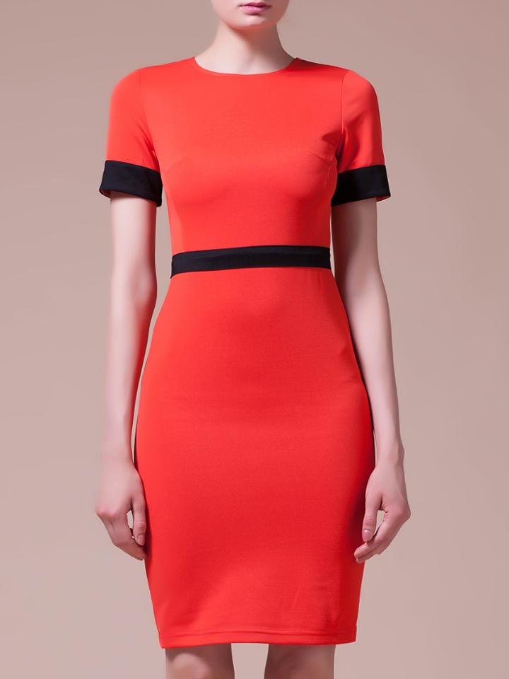 Shein Orange Crew Neck Color Block Sheath Dress