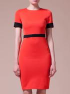 Shein Orange Crew Neck Color Block Sheath Dress