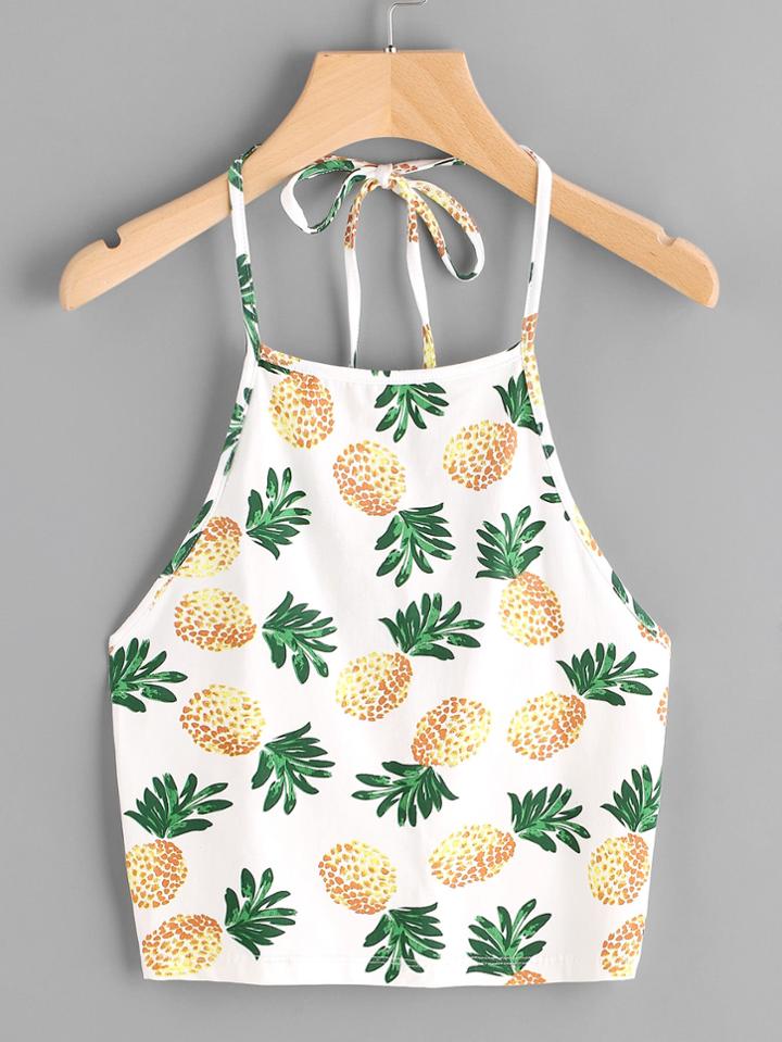 Shein Halter Neck Pineapple Print Random Top