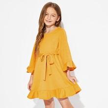 Shein Girls Tie Waist Ruffle Dress