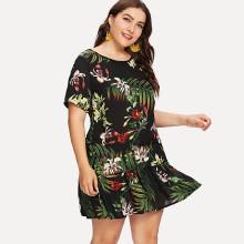 Shein Plus Flounce Hem Tropical Dress