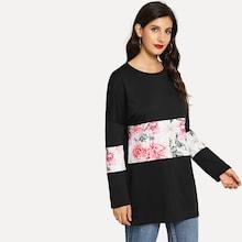 Shein Drop Shoulder Floral Contrast Sweatshirt