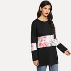 Shein Drop Shoulder Floral Contrast Sweatshirt