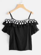 Shein Cold Shoulder Frill Lace Trim Top