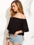 Shein Black Crochet Insert Cold Shoulder Ruffle Top